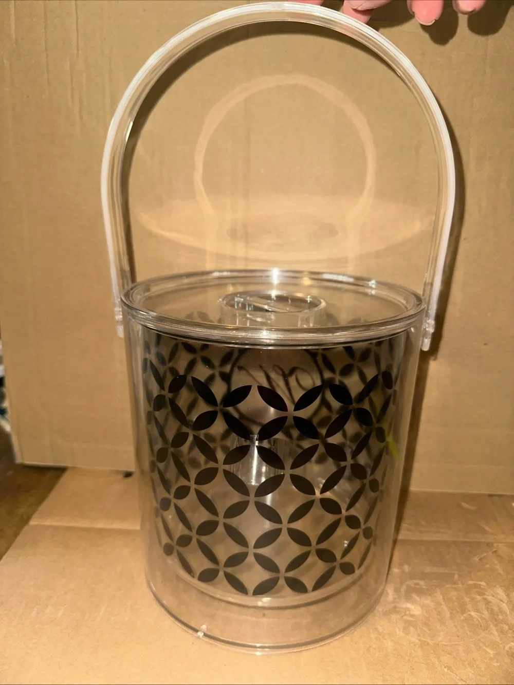 Clear plastic Ice Bucket with Decorative Monogram W with tongs